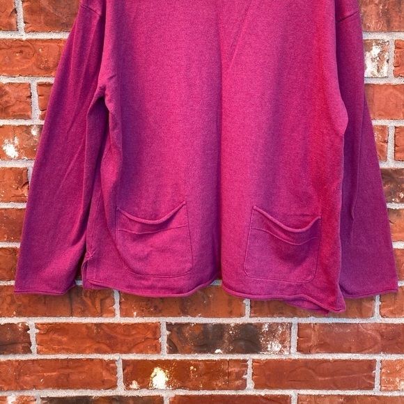J. Jill Womens Large Oversized Boxy Magenta Pink Knit Sweater Top Front Pockets - Picture 2 of 7
